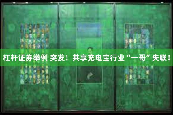 杠杆证券举例 突发！共享充电宝行业“一哥”失联！